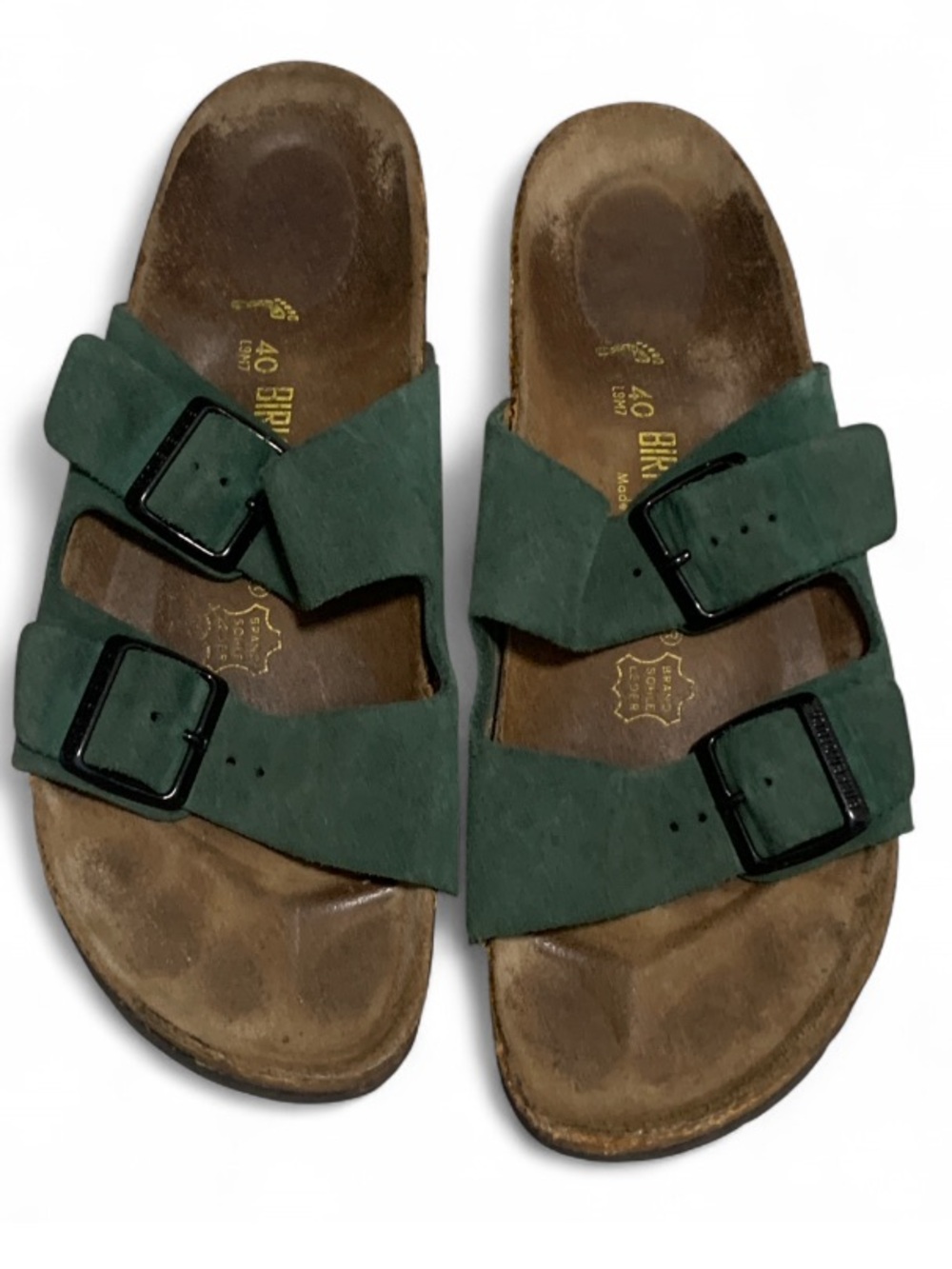 Birkenstock Green Suede Two-Strap Sandals